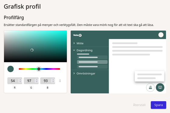 Gränssnitt för att välja profilfärg i VoteIT