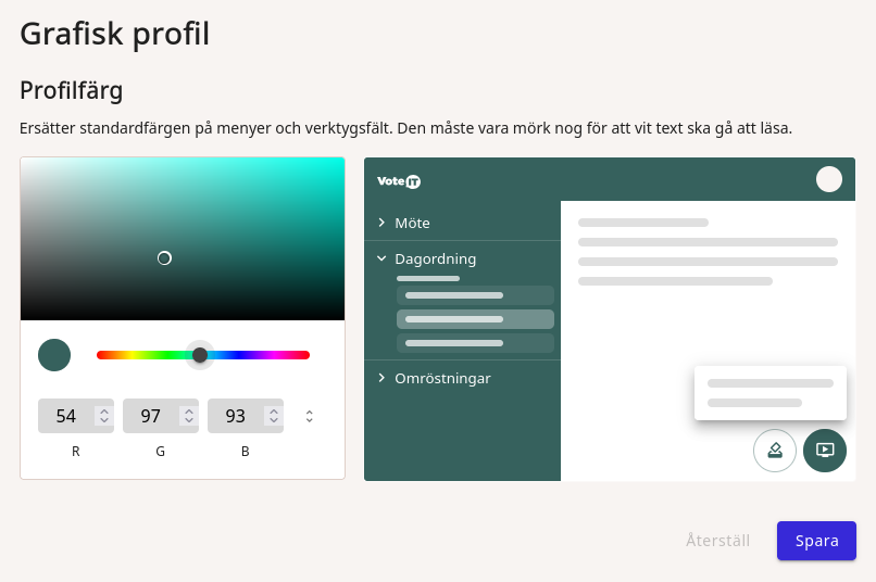 Gränssnitt för att välja profilfärg i VoteIT